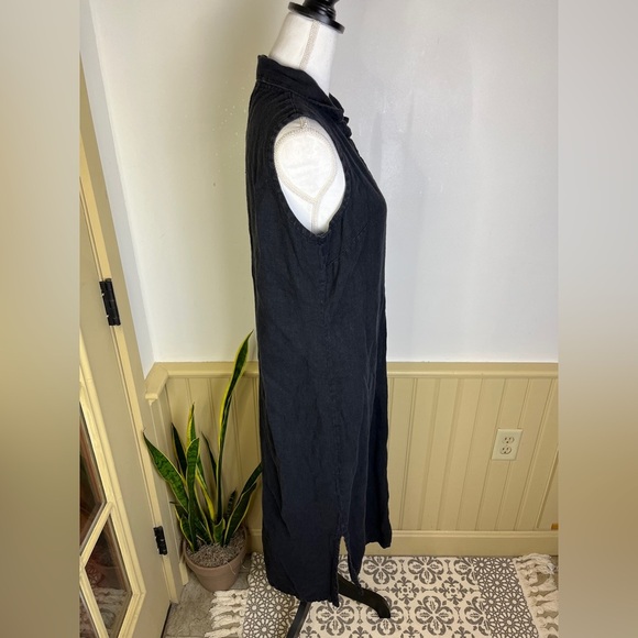 Vintage J. Jill Petite M Linen Button Maxi Dress Black Sleeveless Witch Academia - Picture 9 of 12